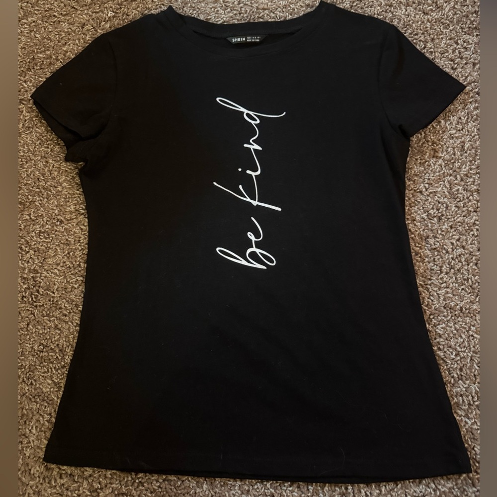 SHEIN Black 'Be Kind' Short Sleeve Tee